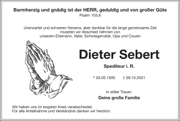 Traueranzeige von Dieter Sebert von Frankenpost