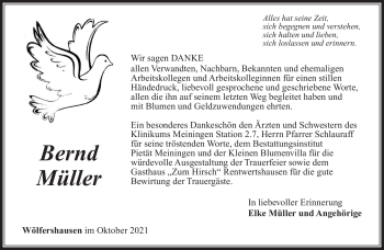 Traueranzeige von Bernd Müller von Südthüringer Presse