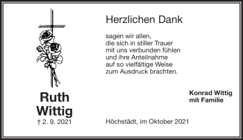 Traueranzeige von Ruth Wittig von Frankenpost