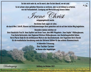 Traueranzeige von Irene Christ von Südthüringer Presse