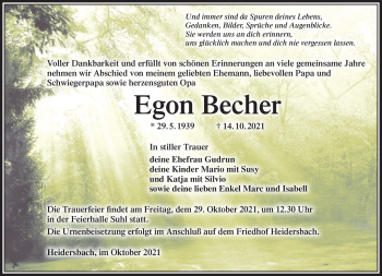 Traueranzeige von Egon Becher von Südthüringer Presse