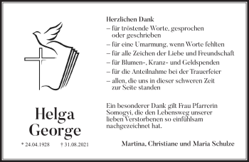 Traueranzeige von Helga George von Südthüringer Presse
