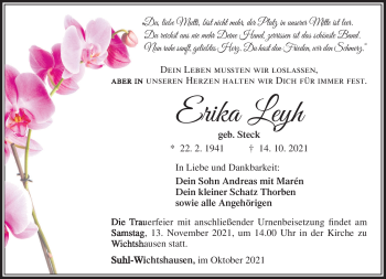 Traueranzeige von Erika Leyh von Südthüringer Presse