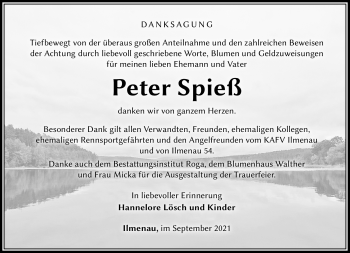 Traueranzeige von Peter Spieß von Südthüringer Presse