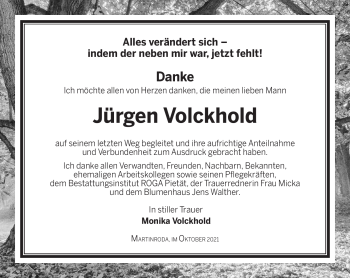 Traueranzeige von Jürgen Volckhold von Südthüringer Presse