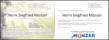 Traueranzeige von Siegfried Münzer von Frankenpost