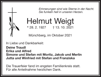 Traueranzeige von Helmut Weigt von Frankenpost