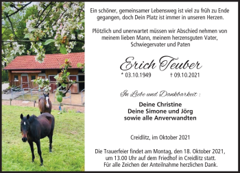 Traueranzeige von Erich Teuber von Neue Presse Coburg