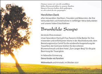 Traueranzeige von Brunhilde Saupe von Südthüringer Presse