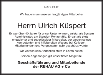 Traueranzeige von Ulrich Küspert von Frankenpost