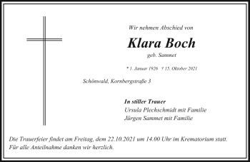 Traueranzeige von Klara Boch von Frankenpost