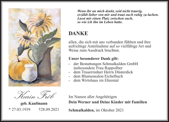 Traueranzeige von Karin Fröb von Südthüringer Presse