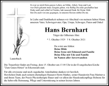 Traueranzeige von Hans Bernhard von Frankenpost