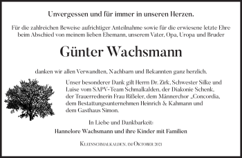 Traueranzeige von Günter Wachsmann von Südthüringer Presse