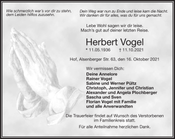 Traueranzeige von Herbert Vogel von Frankenpost