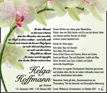 Traueranzeige von Helga Hoffmann von Südthüringer Presse