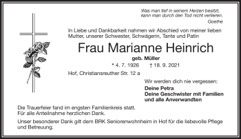 Traueranzeige von Marianne Heinrich von Frankenpost