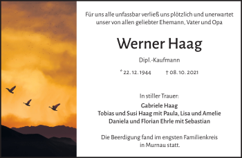 Traueranzeige von Werner Haag von Frankenpost