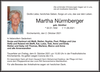 Traueranzeige von Martha Nürmberg von Frankenpost