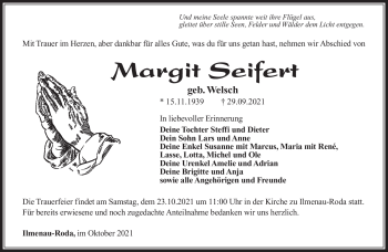 Traueranzeige von Margit Seifert von Südthüringer Presse