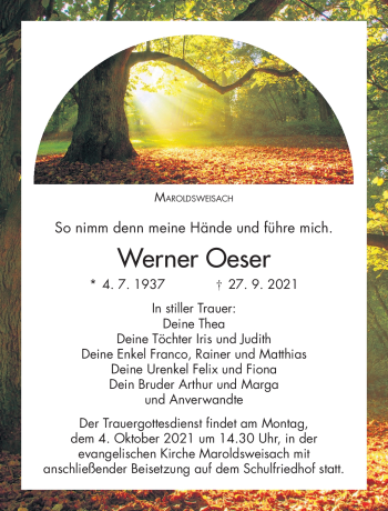 Traueranzeige von Werner Oeser von Neue Presse Coburg