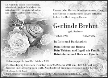 Traueranzeige von Gerlinde Brehm von Neue Presse Coburg