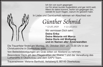 Traueranzeige von Günter Schmid von Frankenpost