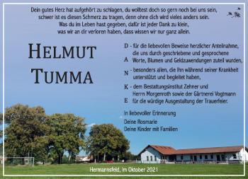 Traueranzeige von Helmut Tumma von Südthüringer Presse