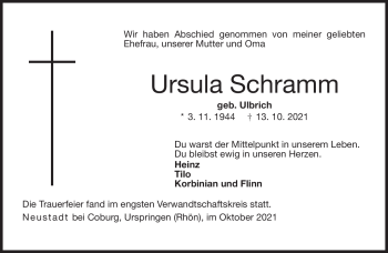 Traueranzeige von Ursula Schramm von Neue Presse Coburg