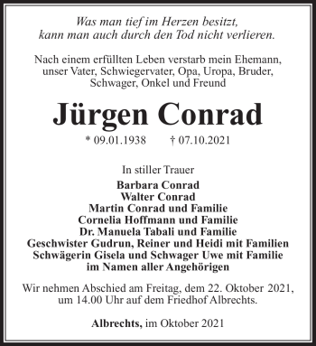 Traueranzeige von Jürgen Conrad von Südthüringer Presse