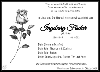 Traueranzeige von Ingeborg Fischer von Südthüringer Presse