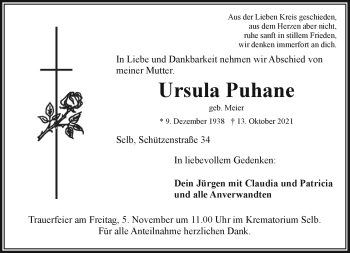 Traueranzeige von Ursula Puhane von Frankenpost
