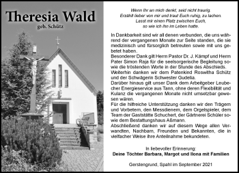 Traueranzeige von Theresia Wald von Südthüringer Presse