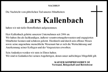 Traueranzeige von Lars Kallenbach von Neue Presse Coburg