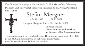 Traueranzeige von Stefan Mergner von Frankenpost