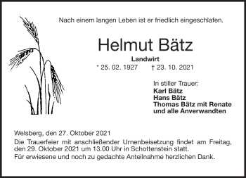 Traueranzeige von Helmut Bär von Neue Presse Coburg