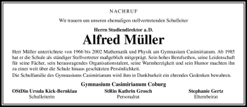 Traueranzeige von Alfred Müller von Neue Presse Coburg