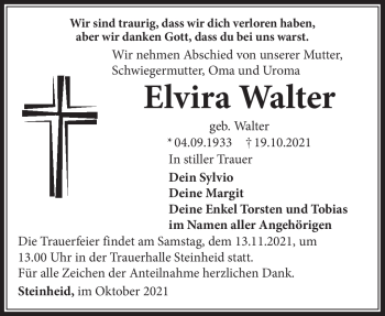 Traueranzeige von Elvira Walter von Südthüringer Presse