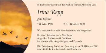 Traueranzeige von Irina Repp von Südthüringer Presse