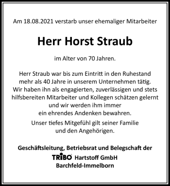 Traueranzeige von Horst Straub von Südthüringer Presse