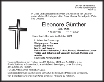 Traueranzeige von Eleonore Günther von Frankenpost