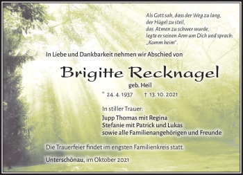 Traueranzeige von Brigitte Recknagel von Südthüringer Presse
