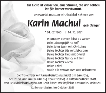 Traueranzeige von Karin Machui von Südthüringer Presse