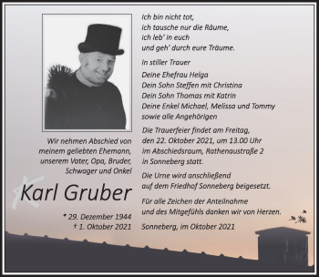 Traueranzeige von Karl Gruber von Südthüringer Presse