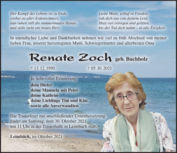 Traueranzeige von Renate Zoch von Südthüringer Presse