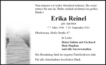 Traueranzeige von Erika Reinel von Frankenpost
