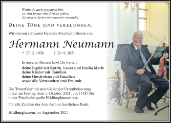 Traueranzeige von Hermann Neumann von Südthüringer Presse