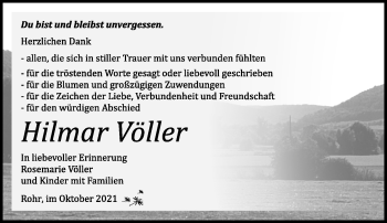 Traueranzeige von Hilmar Völler von Südthüringer Presse