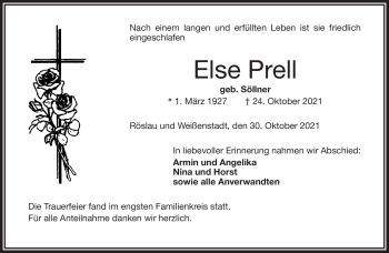 Traueranzeige von Else Prell von Frankenpost