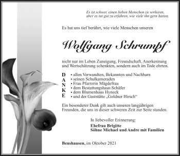 Traueranzeige von Wolfgang Schrumpf von Südthüringer Presse